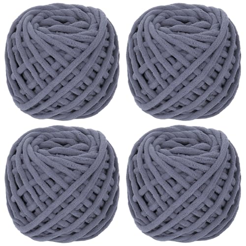 Coopay Chunky Wolle zum Häkeln, 4 x 90g Dicke Wolle zum Stricken Dickes Garn, Plüschgarn Wolle zum Stricken, Weich Wolle Dickes Garn Flauschig für Decken, Schals, Puppen, Samtig Plüschwolle - Hellgrau von Coopay