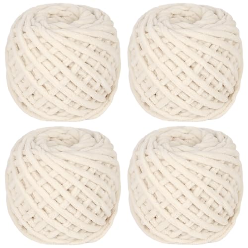 Coopay Chunky Wolle zum Häkeln, 4 x 90g Dicke Wolle zum Stricken Dickes Garn, Plüschgarn Wolle zum Stricken, Weich Wolle Dickes Garn Flauschig für Decken, Schals, Puppen - Milchig Weiß von Coopay