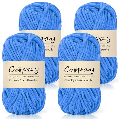 Coopay Wolle zum Häkeln,4 x 50g Chunky Wolle zum Häkeln Dickes Garn, Flauschige Dick Wolle zum Handstricken, Blau von Coopay