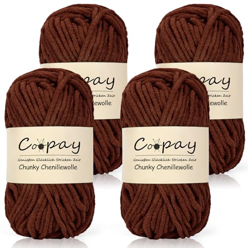 Coopay Wolle zum Häkeln,4 x 50g Chunky Wolle zum Häkeln Dickes Garn, Flauschige Dick Wolle zum Handstricken, Roter Kaffee von Coopay