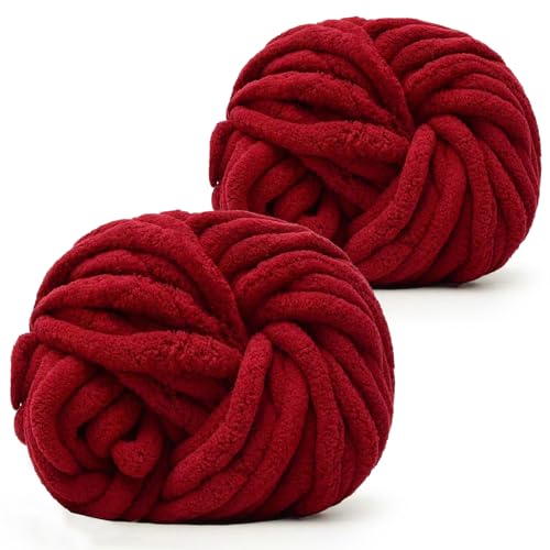 Coopay Dicke Wolle zum Häkeln, 2x240g Weiches Armstricken Wolle zum Handstricken, Soft Chunky Wolle zum Stricken, Sperrige Armstricken Wolle, xxl Wolle für Decken, Kissen, Haustier Nest - Jujube Rot von Coopay