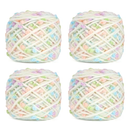 Coopay Häkelgarn, 4 x 50g Wunderschön Wolle zum Häkeln mit Regenbogenpunkte, Weicher Häkeln Wolle zum Stricken, Häkelgarn Baumwolle für Schals, Mützen - Macaron Punk von Coopay