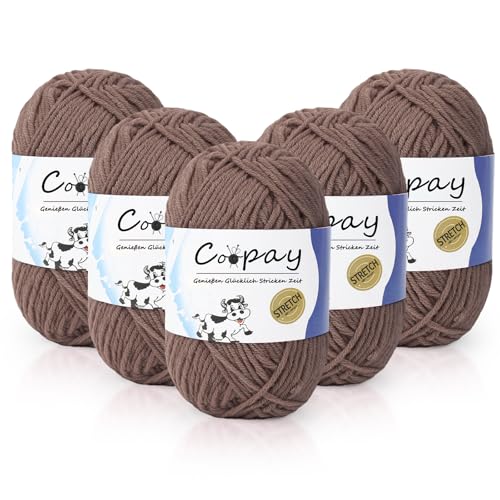 Coopay Wolle zum Häkeln, 5x50g Weiches Häkelgarn, 5 Faiding Wolle zum Stricken, Babywolle zum Häkeln für Anfänger und Kinder, Super Weich Häkelgarn Babywolle - Brauner Kaffee von Coopay