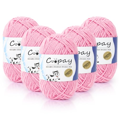 Coopay Häkelgarn 5 x 50g, 5 Faiding Weiche Wolle zum Häkeln - Rosa von Coopay