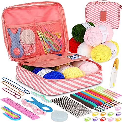 Coopay Häkelset Anfänger Häkelset Kinder mit Garn zum Häkeln, Ergonomisches Häkelnadel-Set mit Etui, Häkel-Starter-Kit enthalten Häkelnadeln, Garnbälle, alle Strick- und Häkelbedarf von Coopay