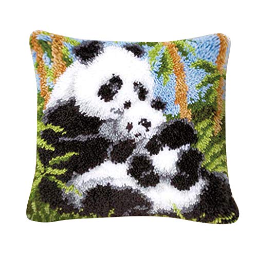 Coopay Kissenbezüge Knüpfhaken Set mit Kissen, Komplettes Kissenbezug Set mit ausreichend Wolle für Anfänger, Erwachsene und Kinder, Heimaccessoire, Wandkunst, 43 cm × 43 cm, Panda von Coopay