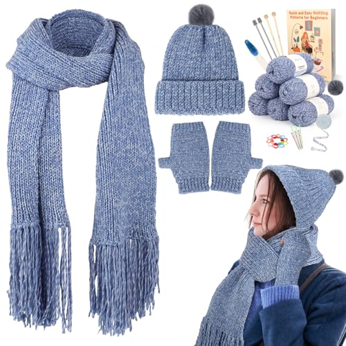 Coopay Strickset für Anfänger, Komplettes Strickset mit Wolle und Anleitung, Strick Set für Strickmütze, Schal, Handschuh, Stricken für Anfänger Set mit Schritt-für-Schritt Englisch Anleitung von Coopay