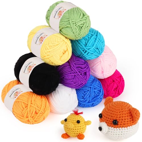 Coopay Häkelgarn 250g(10 x 25g), Bunt Wolle zum Häkeln für Anfänger, 4 Faiding Acryl Häkeln Wolle zum Stricken, Häkel- und Strickgarn Baumwolle für Kinder, Baumwolle zum Häkeln für Puppen von Coopay