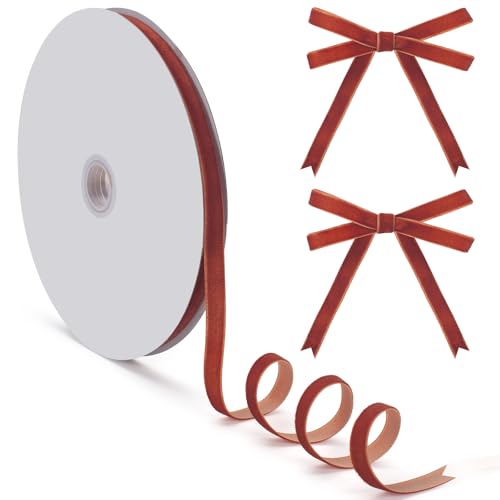 Braunes Samtband für Weihnachtsbaum-Geschenkverpackungen, 1,9 cm × 22,7 m, schmales Vintage-Weihnachts-Samtband für Haar-Accessoires, Choker-Halskette, Hochzeits-Party-Dekoration, Ornament – einseitig von Coowayze