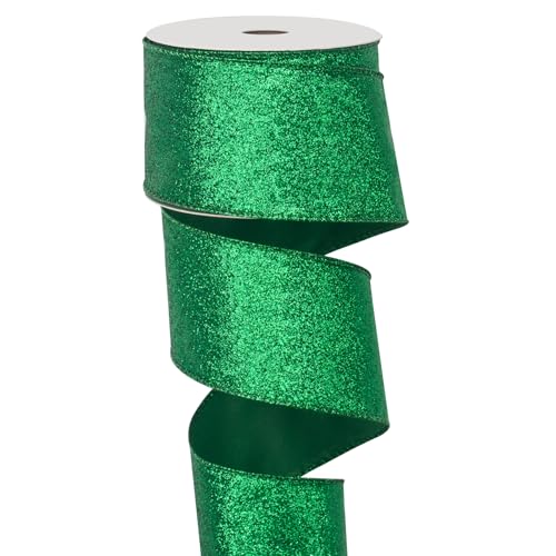 Grünes Glitzerband für Weihnachtsbaum, Geschenkverpackung, 6,3 cm x 13,7 m breit, glitzerndes Band mit metallischen Drahtkanten, für Bastelarbeiten, Girlande, Kränze, Urlaubsparty-Dekoration, von Coowayze