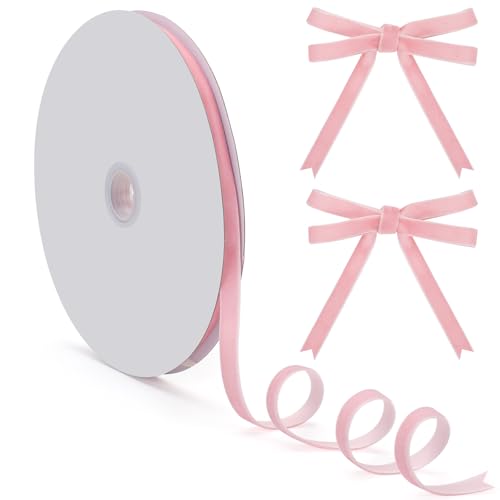 Pinkes Samtband für Weihnachtsbaum-Geschenkverpackungen, 1,9 cm × 22,7 m, schmales Vintage-Samtband für Choker-Halskette, Hochzeits-Party-Dekoration, Haar-Accessoires, Ornament, einseitig von Coowayze