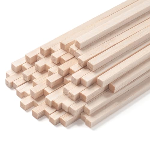 Quadratische Holzdübelstäbe, Balsaholzstäbe, Balsaholzstreifen zum Basteln, 50 Stück, 0,6 x 30,5 cm, unlackierte Holzstäbe zum Basteln, Miniatur-Architekturmodellbaubedarf, DIY-Projekte von Coowayze