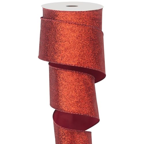 Rotes Glitzerband für Weihnachtsbaum, Geschenkverpackung, 6,3 cm x 13,7 m breit, glitzerndes Band mit metallischen Drahträndern für Kränze, Urlaubsparty-Dekoration, Schleifenherstellung, von Coowayze