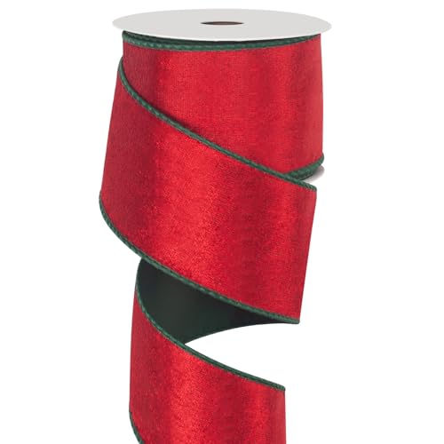 Weihnachts-Samtband mit Draht zum Verpacken von Geschenken, 6,3 cm × 9,1 m, rotes und grünes Drahtband für Weihnachtsbaumschmuck, Kränze, Basteln, Topperschleife, Hochzeitsdekoration, Girlande von Coowayze