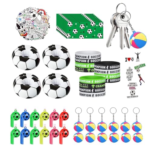 Copangle Fußball-Geschenktüten, Sport-Partygeschenke,Sport-Goodie-Bag-Füller | Silikon-Armbänder, Mini-Fußbälle, Spielzeugpfeife, Schlüsselanhänger, Aufkleber für Sport-Partyzubehör von Copangle