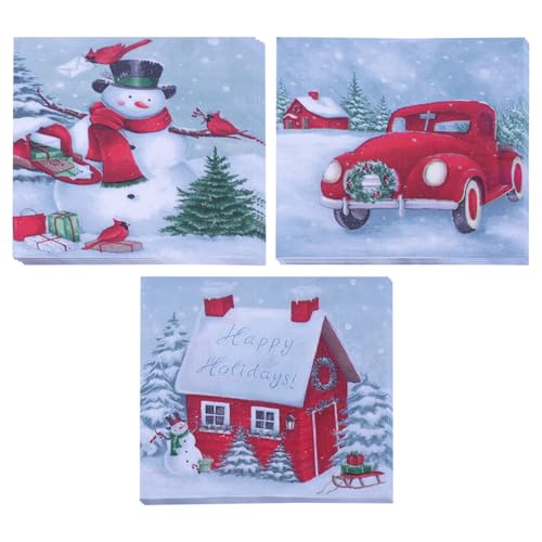 60 Stück Weihnachtsservietten 33cm Weihnachten Papier Servietten Haus Auto Schneemann Weihnachten Servietten Servietten Einweg Weihnachten für Weihnachten Party Supplies Abendessen Tischdekorationen von Copbopwn