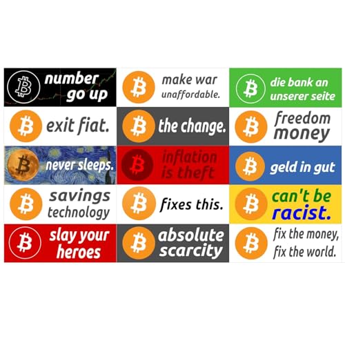 Bitcoin Sticker-Set - 32 Stück - wetterfest - insgesamt 16 verschiedene Slogans - je 2 Stück von Copiaro