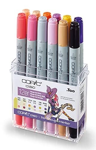 COPIC Ciao Marker 12er Manga-Set "Witch", Allround Layoutmarker, im praktischen Acryl-Display zur Aufbewahrung und einfachen Entnahme von Copic