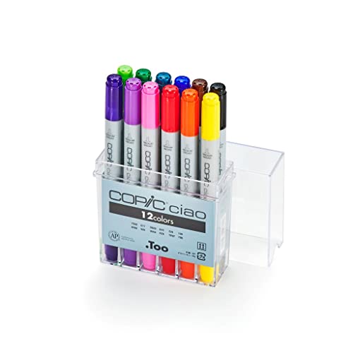 COPIC Ciao Marker Basis Set mit 12 Farben, Allround Layoutmarker, im praktischen Acryl-Display zur Aufbewahrung und einfachen Entnahme von Copic