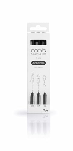 COPIC Multiliner Set, Black, 3 Fineliner in verschiedenen Strichstärken, Zeichen Stifte mit einer feinen Spitze und wasserbeständiger Pigmenttinte von Copic