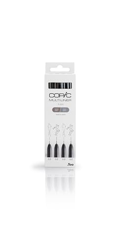 COPIC Multiliner Set, Grey, 4 Fineliner in 2 verschiedenen Farben und Strichstärken, Zeichen Stifte mit einer feinen Spitze und wasserbeständiger Pigmenttinte von Copic