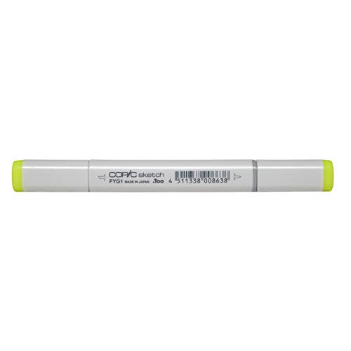 COPIC Sketch Marker Typ FYG - 1, Fluorescent Yellow, professioneller Pinselmarker, mit einer Super-Brush-Spitze und einer Medium-Broad-Spitze von Copic