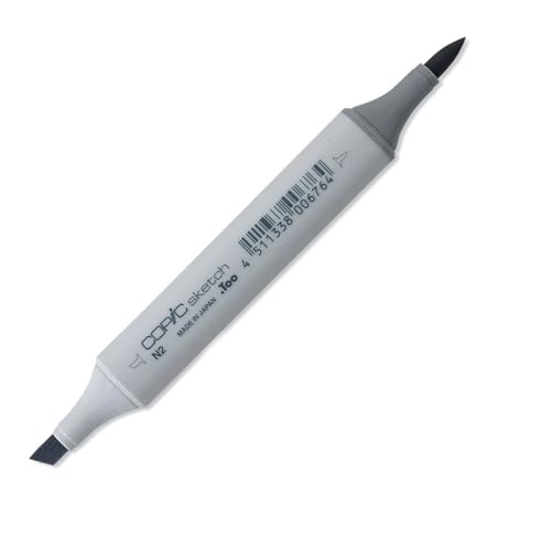 COPIC Sketch Marker Typ N - 2, neutral gray No. 2, professioneller Pinselmarker, mit einer Super-Brush-Spitze und einer Medium-Broad-Spitze von Copic