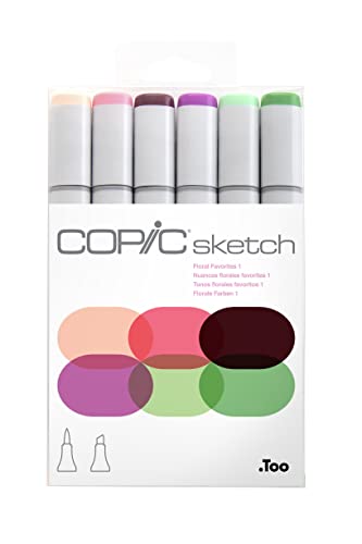 COPIC Sketch Set "Floral Favorite 1", 6 Twin Marker mit einer mittelbreiten und einer Brush-Spitze von Copic