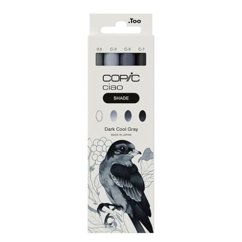 Copic Ciao Shade Set Dark Cool Gray, 3 Twin Marker mit einer mittelbreiten und einer Brush-Spitze, inkl. Multiliner Cool Gray 0,5 mm von Copic