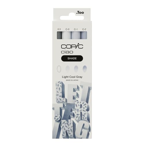 Copic Ciao Shade Set Light Cool Gray, 3 Twin Marker mit einer mittelbreiten und einer Brush-Spitze, inkl. Multiliner Cool Gray 0,3 mm von Copic