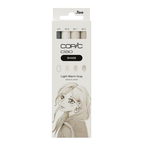 Copic Ciao Shade Set Light Warm Gray, 3 Twin Marker mit einer mittelbreiten und einer Brush-Spitze, inkl. Multiliner Warm Gray 0,3 mm von Copic