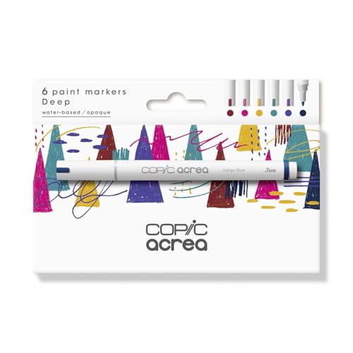 Copic acrea Set Deep, 6er Set Paint Marker mit wasser- und pigmentbasierter Tinte, Strichstärke 0,8-1,2 mm von Copic