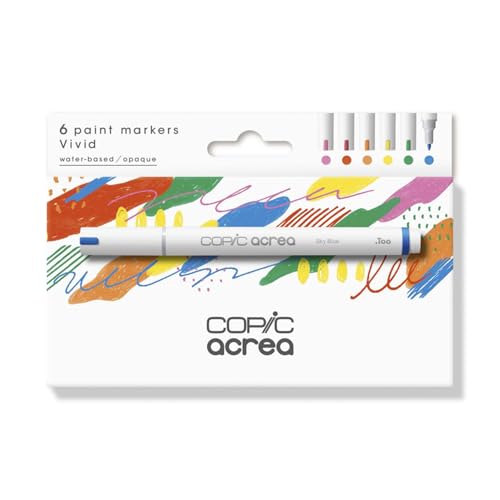 Copic acrea Set Vivid, 6er Set Paint Marker mit wasser- und pigmentbasierter Tinte, Strichstärke 0,8-1,2 mm von Copic