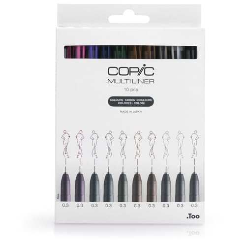 COPIC Multiliner Set "Colors", 10 Fineliner in verschiedenen Farben, Strichstärke 0,3 mm, Zeichen Stifte mit einer feinen Spitze und wasserbeständiger Pigmenttinte von Copic