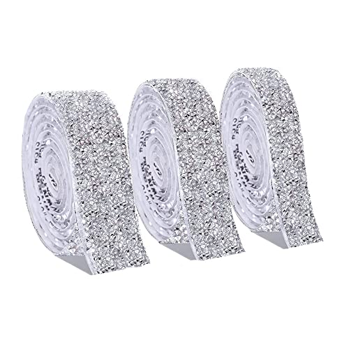 3 Rollen Kristall Strassband Harz Diamant Band Funkelndes Bling Bänder Selbstklebendes Wickeln Roll Strass Diamant Band für DIY Kunst Handwerk Dekoration 1.5cm/2cm/3cm Silber von Copiel