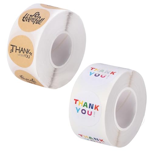 Coptiner 1000 Stück Kleine Danke Aufkleber Etiketten 2.5cm Rund Selbstklebend Dankeschön Sticker Selbstklebende Danke Etiketten Danke Hochzeitssticker Kraftpapier Aufkleber für Geschenkverpackungen von Coptiner