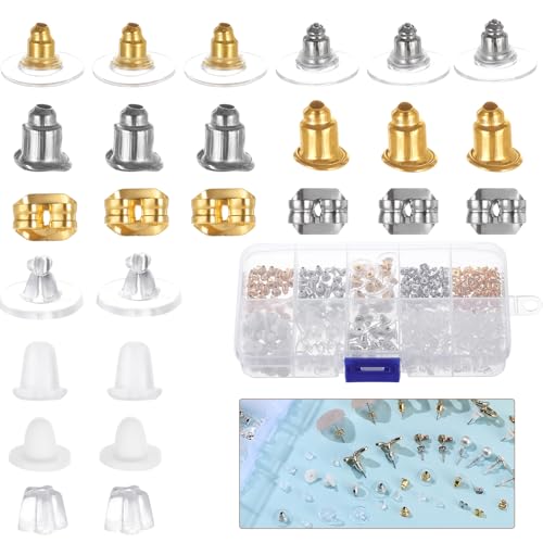 Coptiner 450 Stück Ohrring Verschluss Schmetterlingsohrringstopfen Klar Ohrring Stopper 10 Stile Ohrring Rücken Stopper Silikon Ohrring Stopper Sets Metall Gummi Kunststoff Sichere Ohrstopper von Coptiner