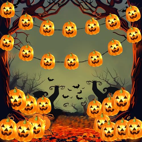 Coquimbo Halloween Deko Halloween Lichterkette, 3M 30 LED 3D Kürbis Lichterkette Batteriebetrieben Halloween Deko Innen für Allerheiligen, Außen & Innen, Halloween Dekoration von Coquimbo