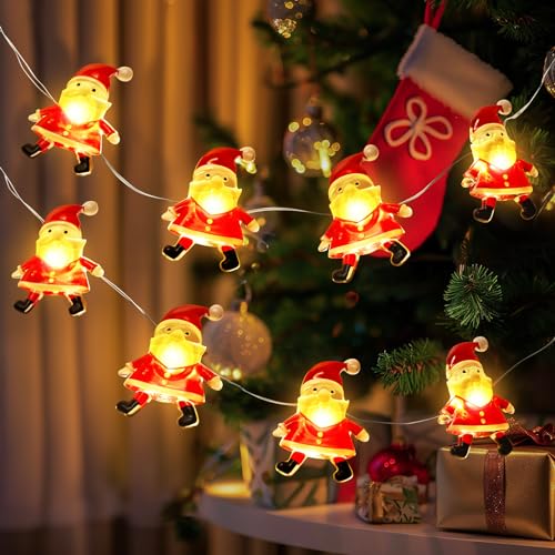 Coquimbo Weihnachtsdeko Lichterkette, 3M 30 LED Batteriebetriebene Weihnachtsmann Lichterkette, Weihnachtsbeleuchtung Innen Außen, Weihnachtsdeko für Weihnachtsbaum Fenster Balkon Party Garden von Coquimbo