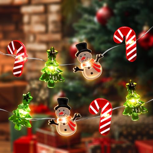 Coquimbo Weihnachtsdeko Lichterkette, 3M 30 LED Krücke Schneemann Weihnachtsbaum Lichterkette Batteriebetrieben, Weihnachtsdeko Innen Außen Geeignet für Weihnachtsbaum Schlafzimmer Party Kamin Garten von Coquimbo