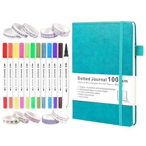 Corghd Dotted Journal Kit Set Tool Dual Tip Brush Markers, Washi Tape and Stencils for Women, Men and Teen, Green von Corghd