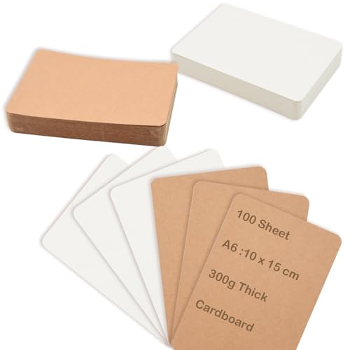 Coriver 100 Stück Karten Blanko, 14.5 x 9.5 cm Kraftpapier Karten A6, 300g/m² Blanko Karten Postkarten, Runde Ecken Karteikarten Craft Papier, A6 Karten für DIY Kreative Bastelprojekte (Braun+Weiß) von Coriver