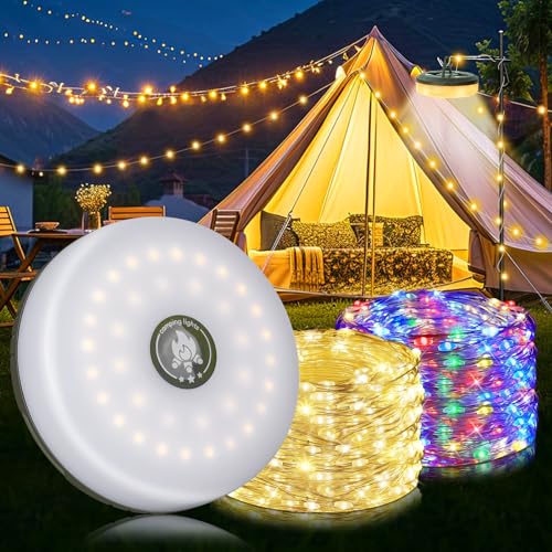 Camping Lichterkette Aufrollbar, 10m Lichterkette Camping 3-in-1 Wasserdichte Tragbare LED Lichterkette mit 8 Beleuchtungsmodi, für Outdoor Camping Halloween Weihnachten Dekoration von Corpower