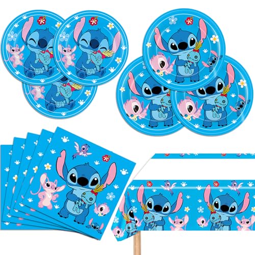 Stitch Party Supplies, 20 Teller, 20 Servietten und 1 Tischdecke für Stitch Birthday Party Dekorationen von Cosershow