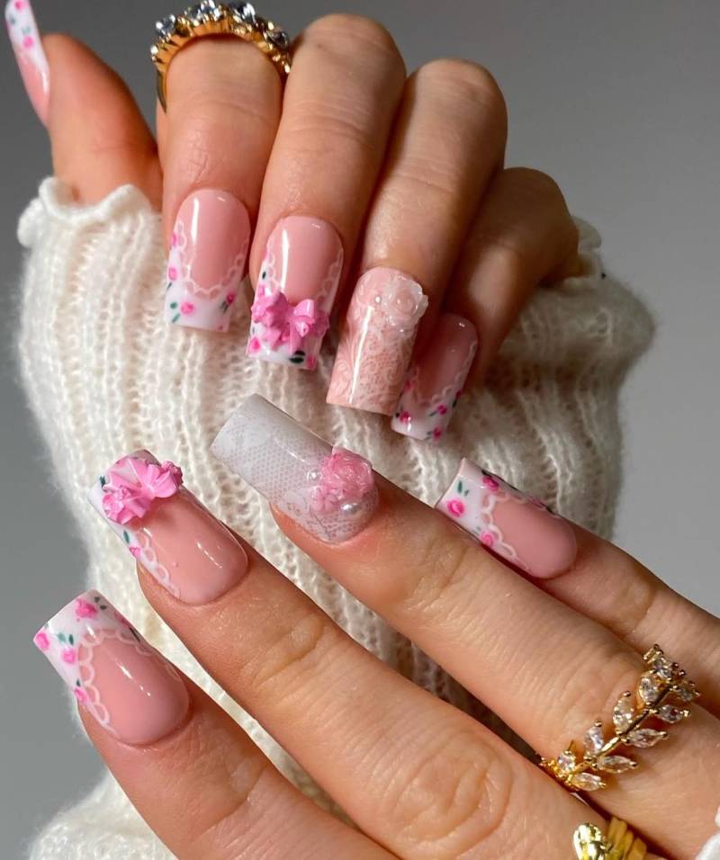 Pink Flower Spring, Press On Nails, Nägel Zum Aufkleben von Cosi17