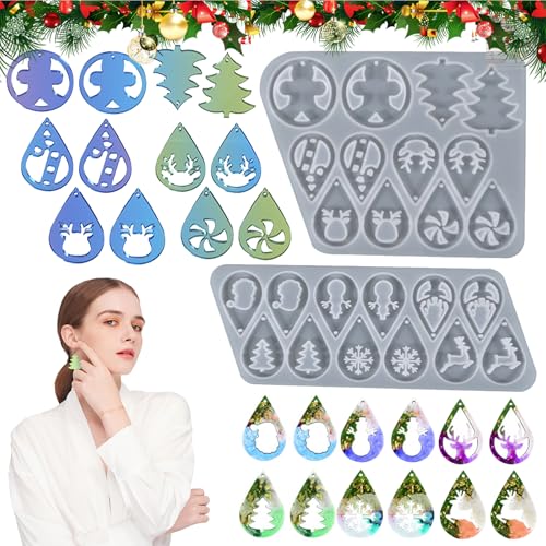 12 Paar Silikonform Weihnachten Anhänger Weihnachten Ohrring Harz Formen Silikonform Schneeflocke Weihnachtsanhänger Silikonformen Epoxidharz Formen für DIY Ohrring Anhänger Weihnachten 2 Sätze von Cosiesnest