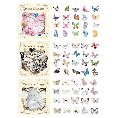 120 Stück Schmetterling Scrapbook Aufkleber Schmetterling Transparente Aufkleber 60 Stile PVC Schmetterlinge Aufkleber Abziehbilder Wasserdicht Aufkleber für DIY Journal Dekor von Cosiesnest