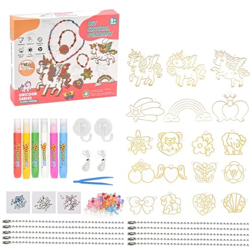 18 Stück DIY Kristallfarben Anhänger Malerei Bastelsets für Kinder mit Window Color Set Schmuckbastelsets für Jungen und Mädchen Kann Als Anhänger Halsketten Armbänder Verwendet Werden (Einhorn-Serie) von Cosiesnest