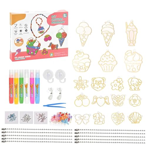 18 Stück DIY Kristallfarben Anhänger Malerei Bastelsets für Kinder mit Window Color Set Schmuckbastelsets für Jungen und Mädchen Kann Als Anhänger Halsketten Armbänder Verwendet Werden (Dessert-Serie) von Cosiesnest