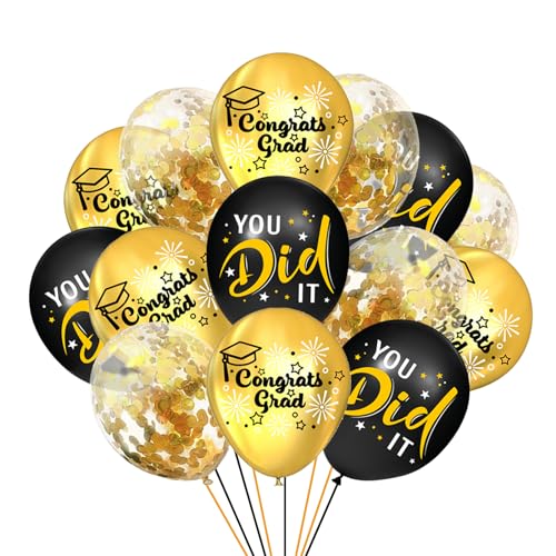 18 Stück Graduation Party Dekorationen Abschlussfeier Luftballons Graduation Deko Luftballons 12 Zoll Schwarz Gold Konfetti Luftballons Latex Party Luftballons für Party Dekor von Cosiesnest